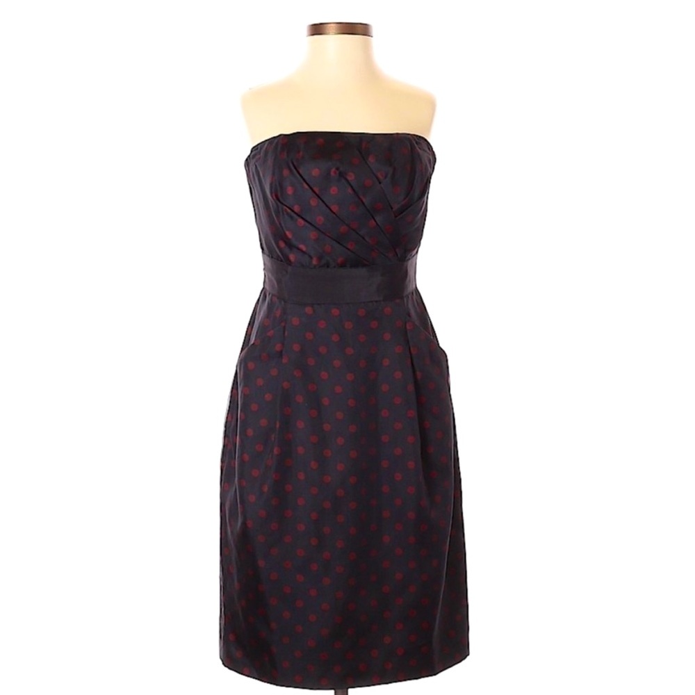 White House Black Market | Silk Black & Red Polkadot Strapless Cocktail Dress 2